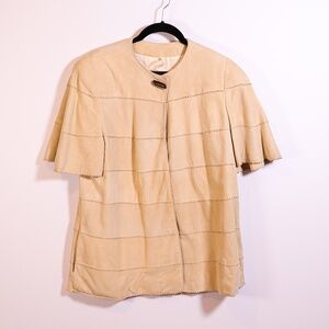 Fendi Roma Women's Vintage Genuine Suede Leather Short Sleeve Jacket Neutral 12